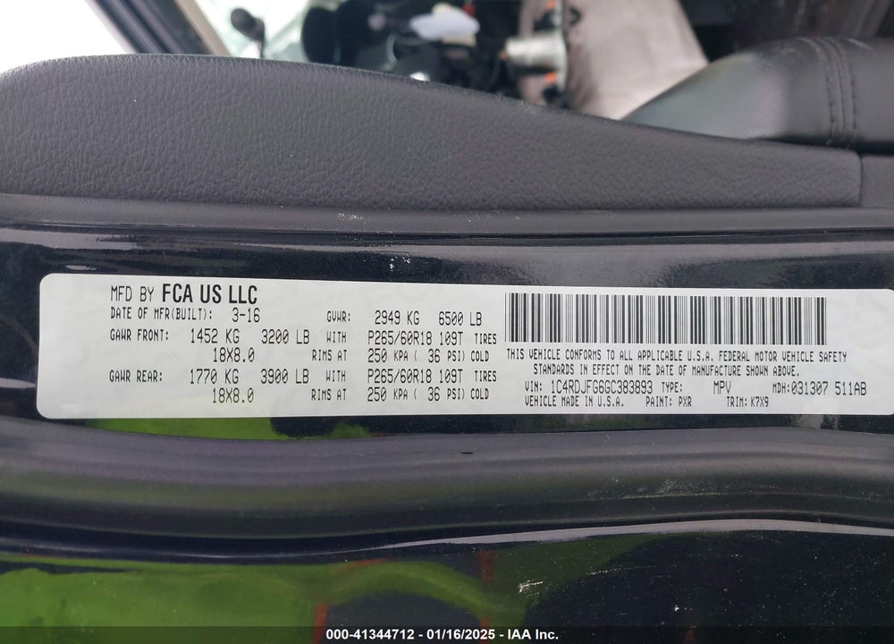 2016 DODGE DURANGO SPECIAL SERVICE VIN: 1C4RDJFG6GC383893