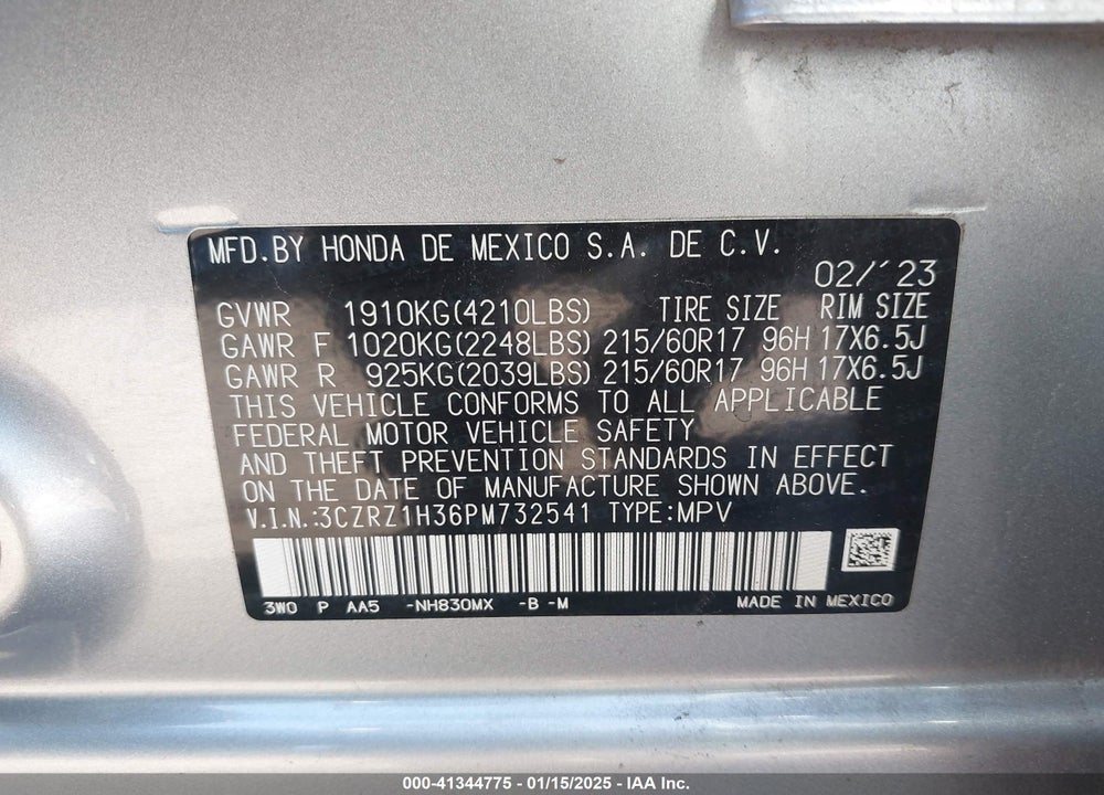 2023 HONDA HR-V 2WD LX VIN: 3CZRZ1H36PM732541