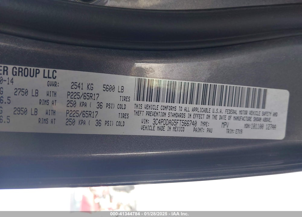 2015 DODGE JOURNEY SE VIN: 3C4PDDAG5FT566740