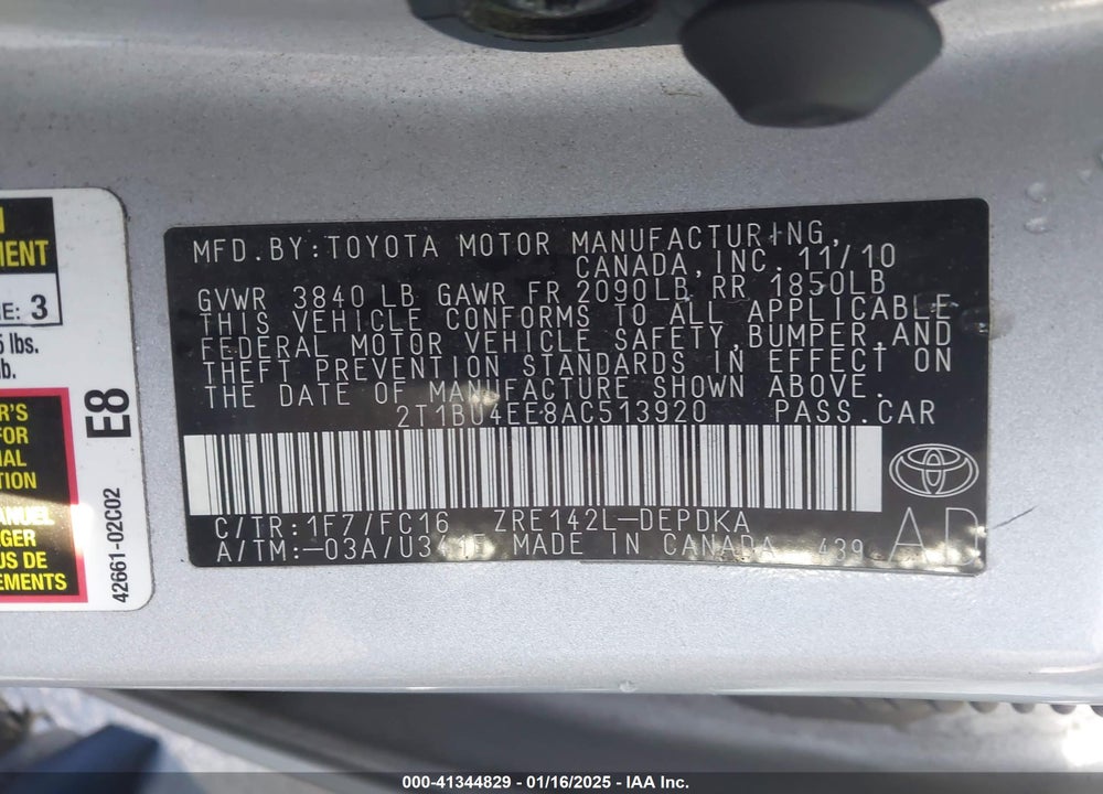 2010 TOYOTA COROLLA VIN: 2T1BU4EE8AC513920