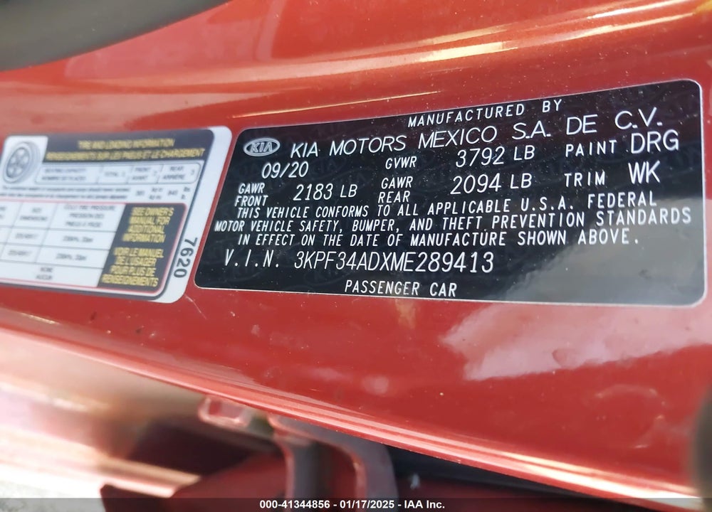 2021 KIA FORTE GT LINE VIN: 3KPF34ADXME289413