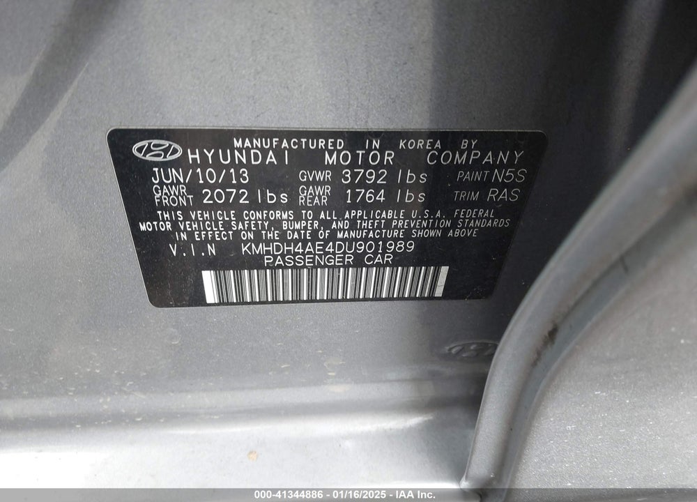 2013 HYUNDAI ELANTRA VIN: KMHDH4AE4DU901989