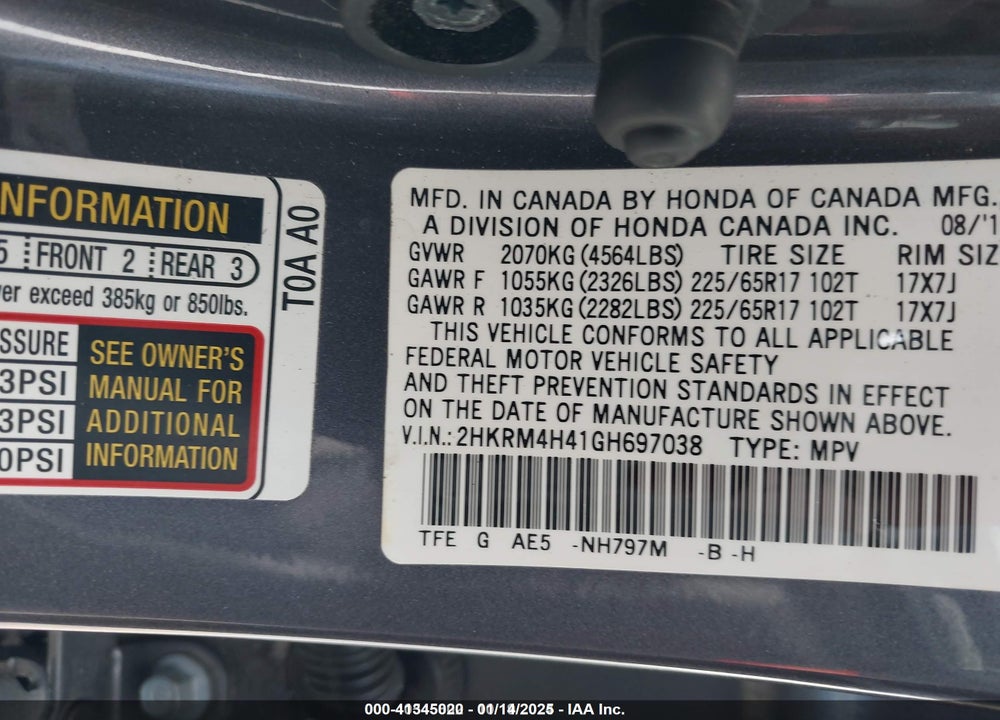 2016 HONDA CR-V SE VIN: 2HKRM4H41GH697038