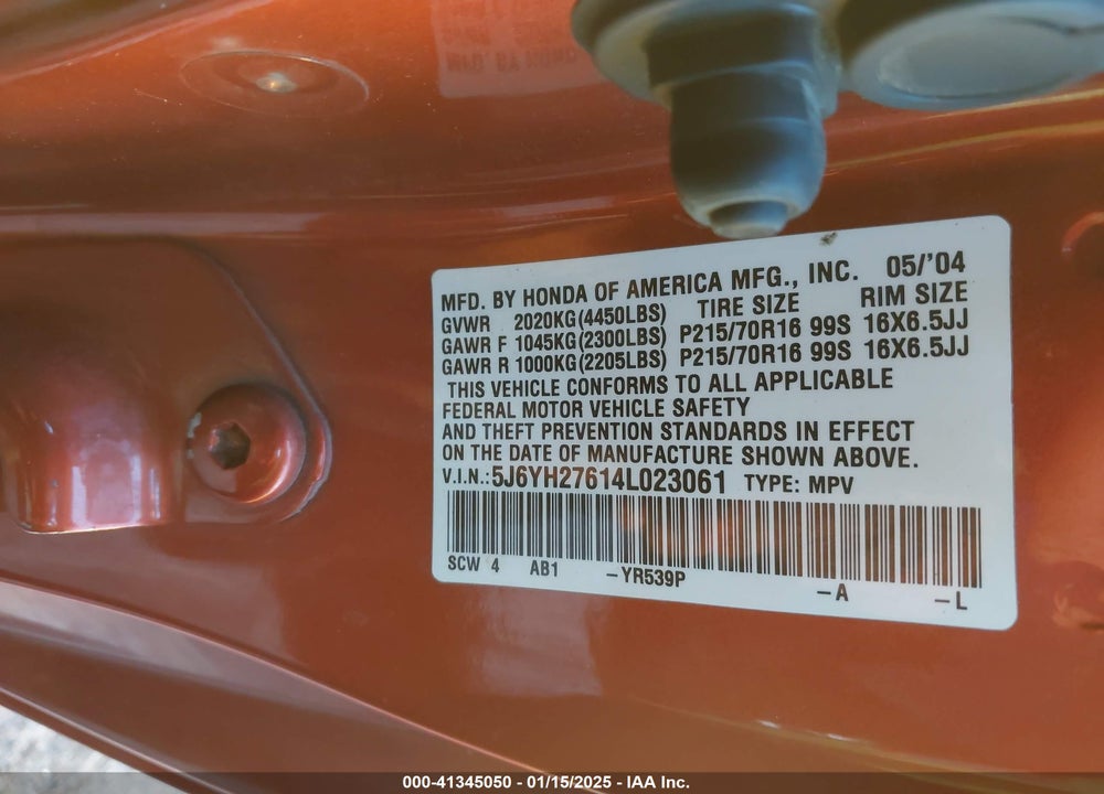 2004 HONDA ELEMENT EX VIN: 5J6YH27614L023061