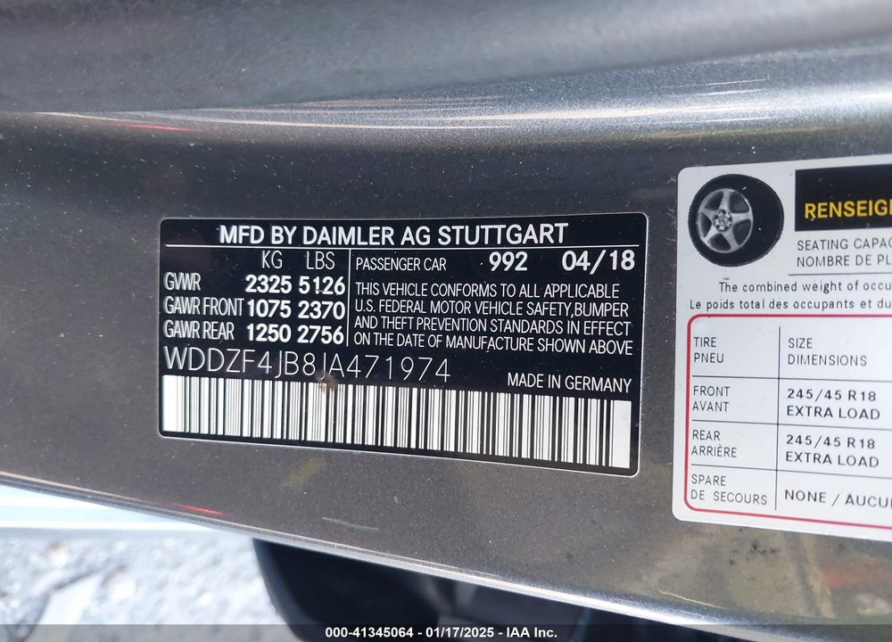 2018 MERCEDES-BENZ E 300 VIN: WDDZF4JB8JA471974