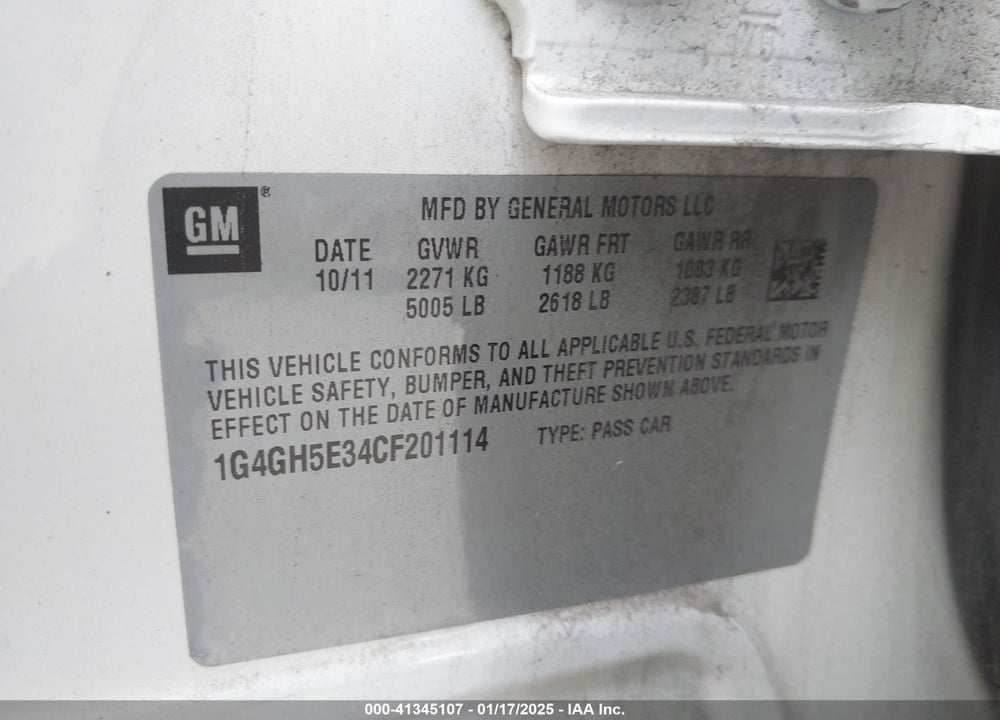 2012 BUICK LACROSSE VIN: 1G4GH5E34CF201114