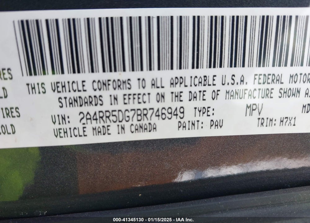 2011 CHRYSLER TOWN & COUNTRY TOURING VIN: 2A4RR5DG7BR746949