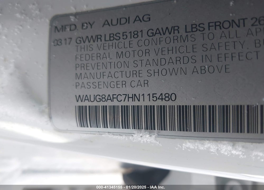 2017 AUDI A6 2.0T PREMIUM VIN: WAUG8AFC7HN115480
