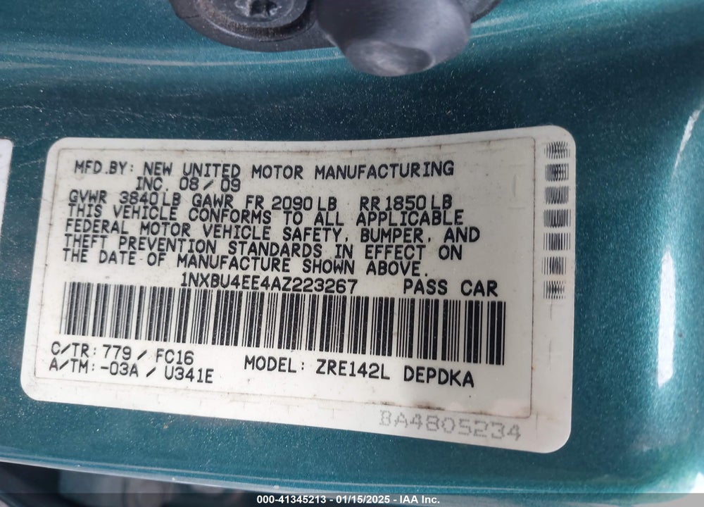2010 TOYOTA COROLLA LE VIN: 1NXBU4EE4AZ223267