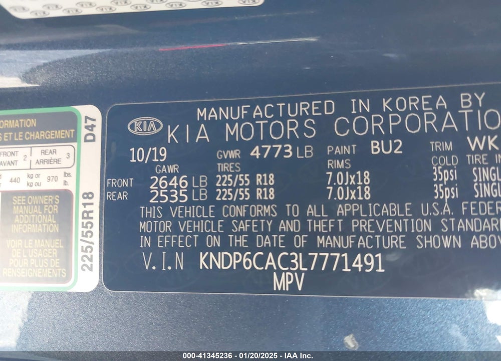 2020 KIA SPORTAGE S VIN: KNDP6CAC3L7771491