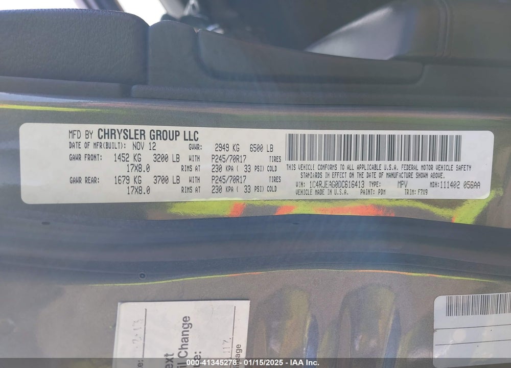 2013 JEEP GRAND CHEROKEE VIN: 1C4RJEAG0DC616413