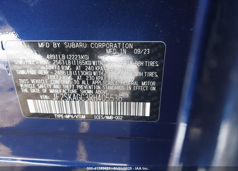 2024 SUBARU FORESTER SPORT VIN: JF2SKAGC3RH405536