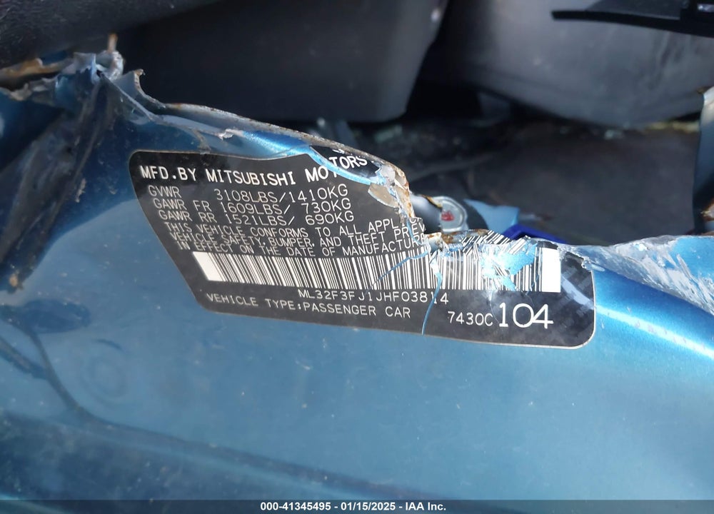 2018 MITSUBISHI MIRAGE G4 ES VIN: ML32F3FJ1JHF03814