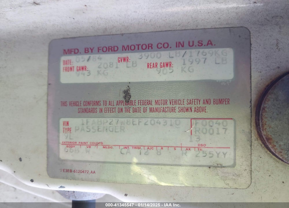 1984 FORD MUSTANG GT VIN: 1FABP27W8EF204310