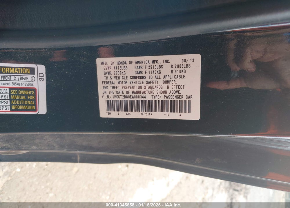 2014 HONDA ACCORD VIN: 1HGCT2B80EA000344
