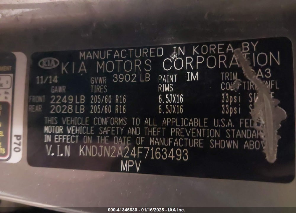 2015 KIA SOUL VIN: KNDJN2A24F7163493