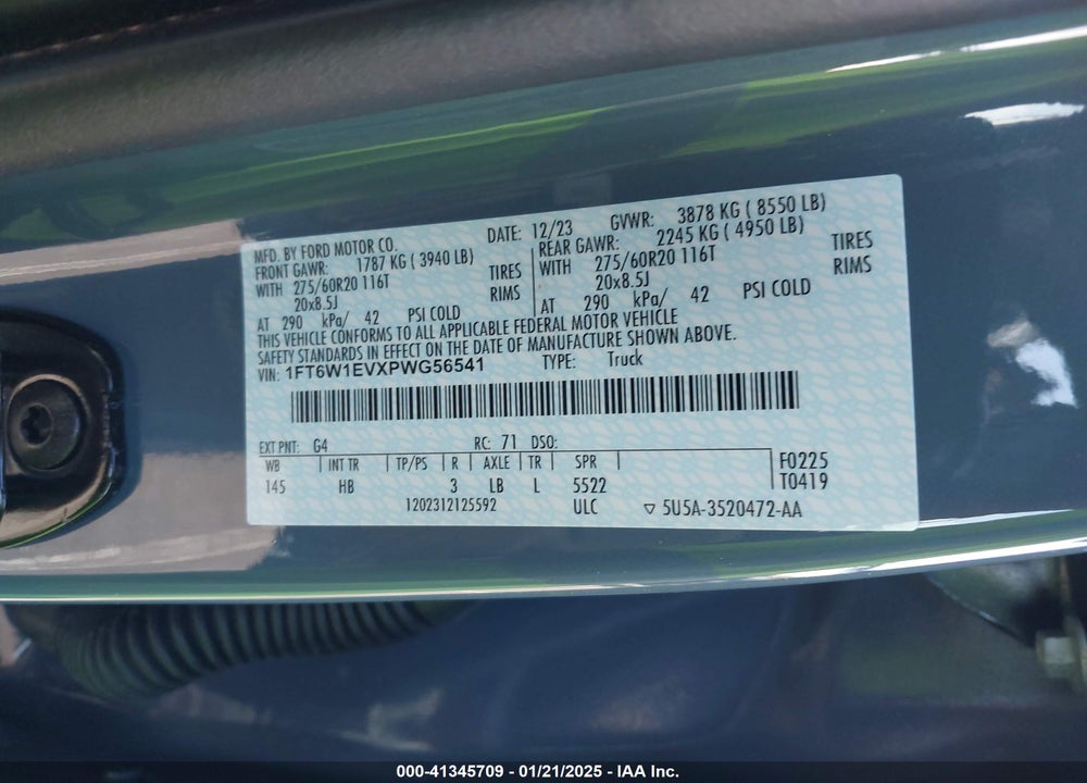 2023 FORD F-150 LIGHTNING LARIAT VIN: 1FT6W1EVXPWG56541