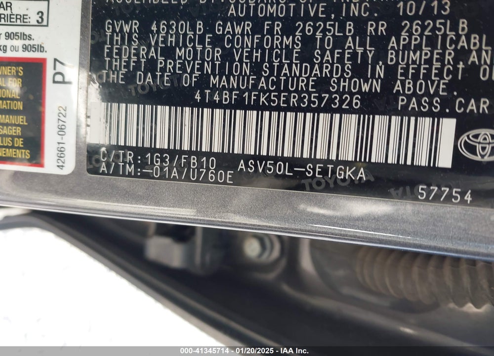 2014 TOYOTA CAMRY VIN: 4T4BF1FK5ER357326