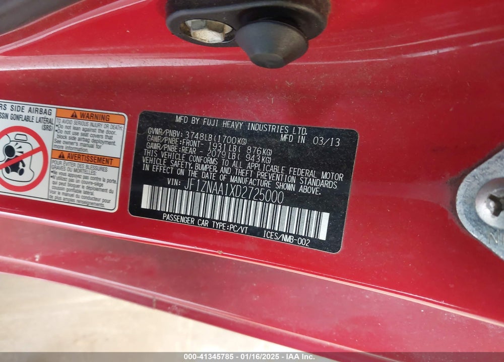 2013 SCION FR-S VIN: JF1ZNAA1XD2725000