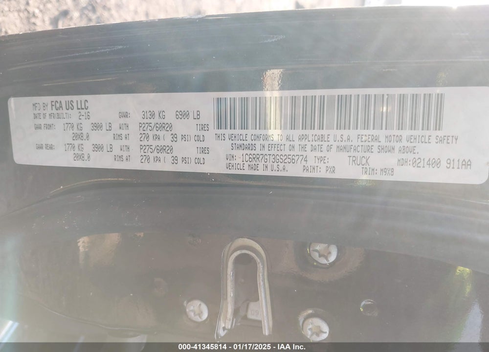 2016 RAM 1500 VIN: 1C6RR7GT3GS256774