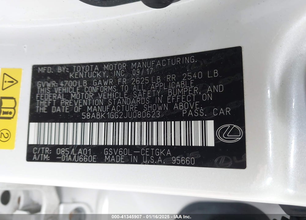 2018 LEXUS ES 350 VIN: 58ABK1GG2JU080623