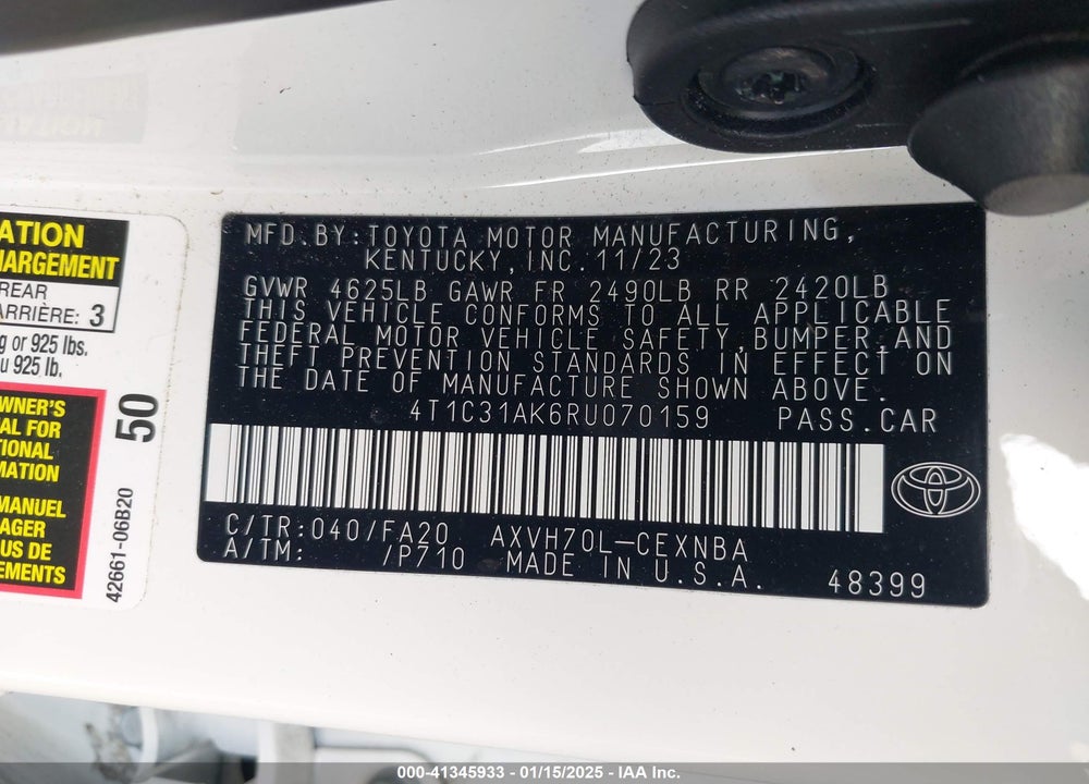 2024 TOYOTA CAMRY HYBRID LE VIN: 4T1C31AK6RU070159