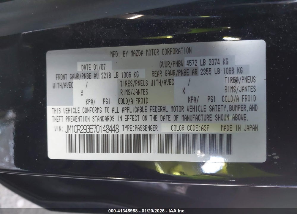 2007 MAZDA MAZDA5 VIN: JM1CR293670148448