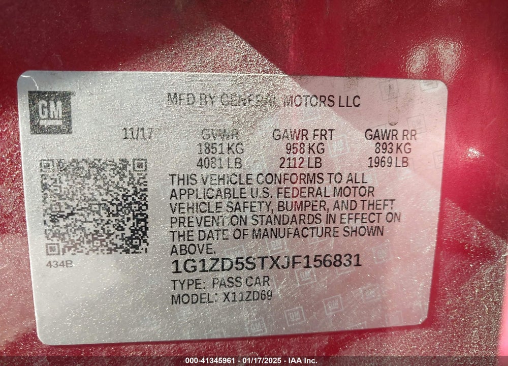 2018 CHEVROLET MALIBU VIN: 1G1ZD5STXJF156831