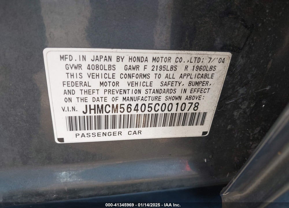 2005 HONDA ACCORD 2.4 LX VIN: JHMCM56405C001078