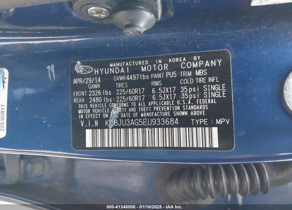 2014 HYUNDAI TUCSON SE VIN: KM8JU3AG5EU933684