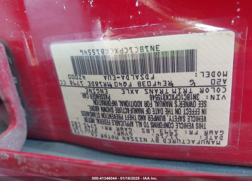 2012 NISSAN VERSA VIN: 3N1BC1CPXCK815546
