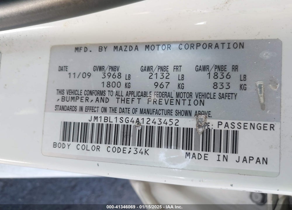 2010 MAZDA 3 I TOURING VIN: JM1BL1SG4A1243452