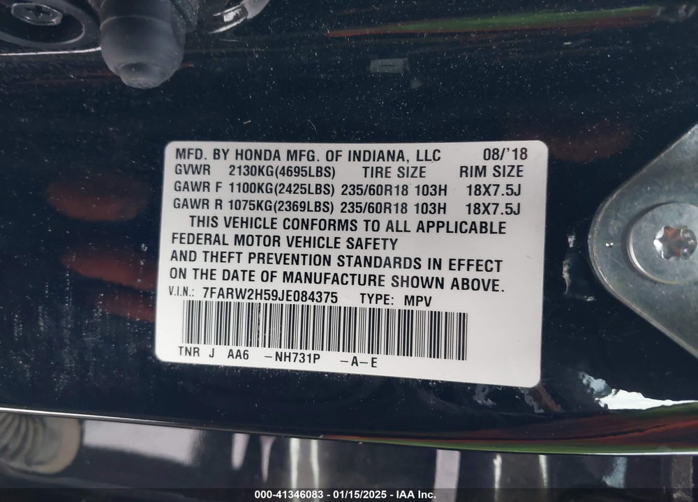 2018 HONDA CR-V EX VIN: 7FARW2H59JE084375