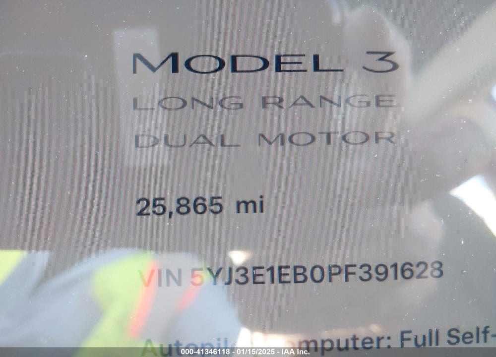 2023 TESLA MODEL 3 LONG RANGE DUAL MOTOR ALL-WHEEL DRIVE VIN: 5YJ3E1EB0PF391628