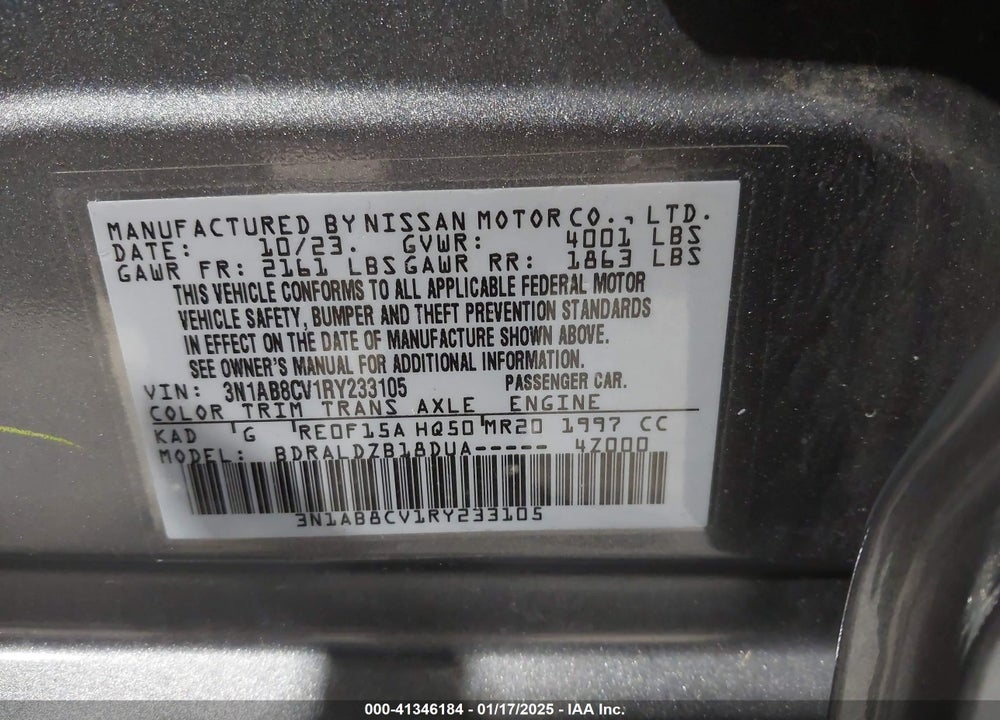2024 NISSAN SENTRA SV XTRONIC CVT VIN: 3N1AB8CV1RY233105
