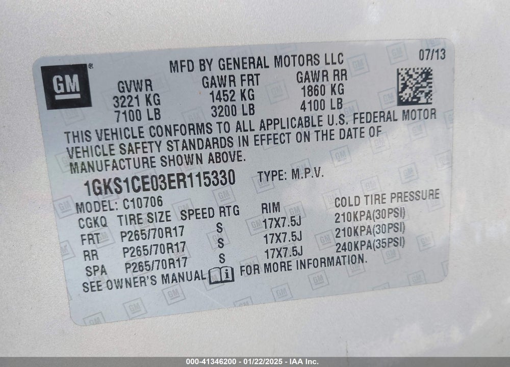 2014 GMC YUKON SLT VIN: 1GKS1CE03ER115330