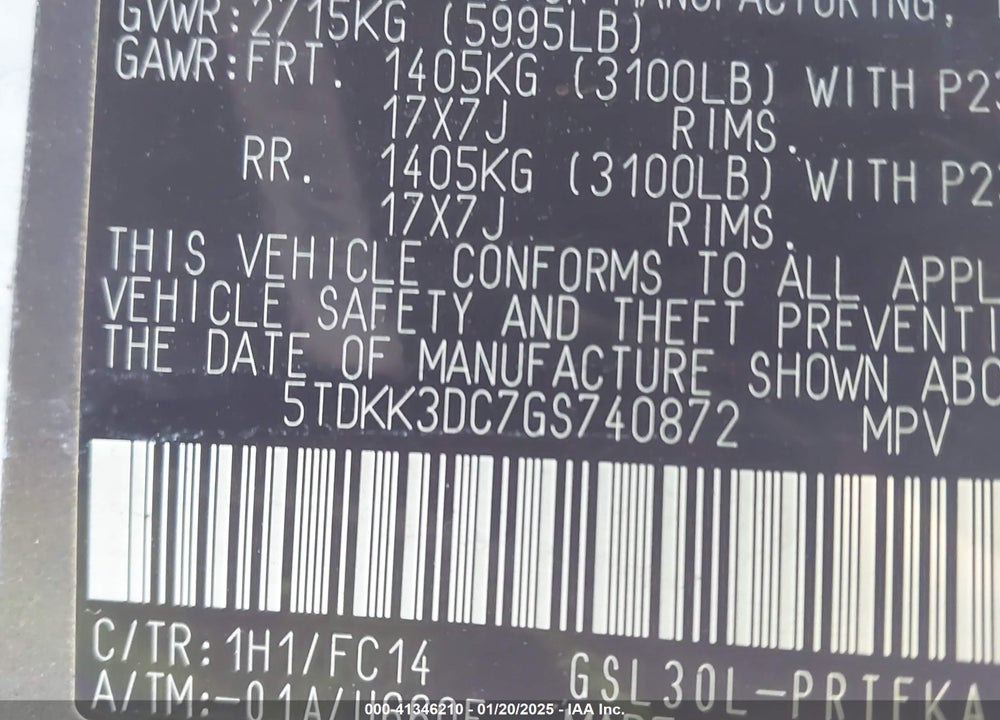 2016 TOYOTA SIENNA LE 8 PASSENGER VIN: 5TDKK3DC7GS740872