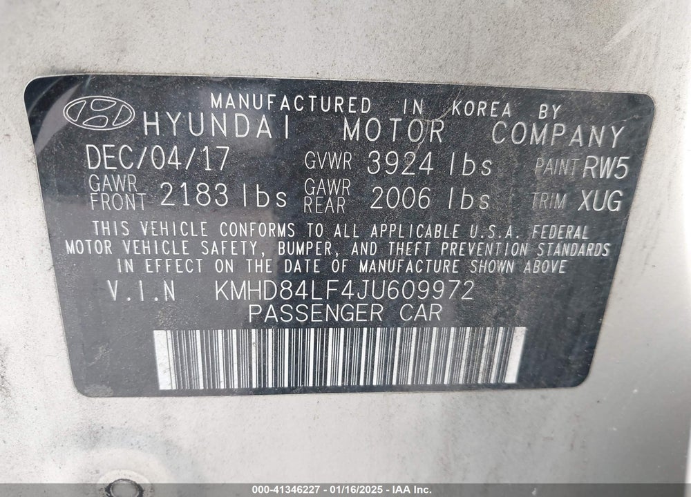 2018 HYUNDAI ELANTRA SEL VIN: KMHD84LF4JU609972