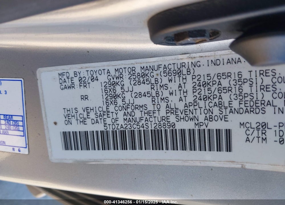 2004 TOYOTA SIENNA LE VIN: 5TDZA23C54S128890