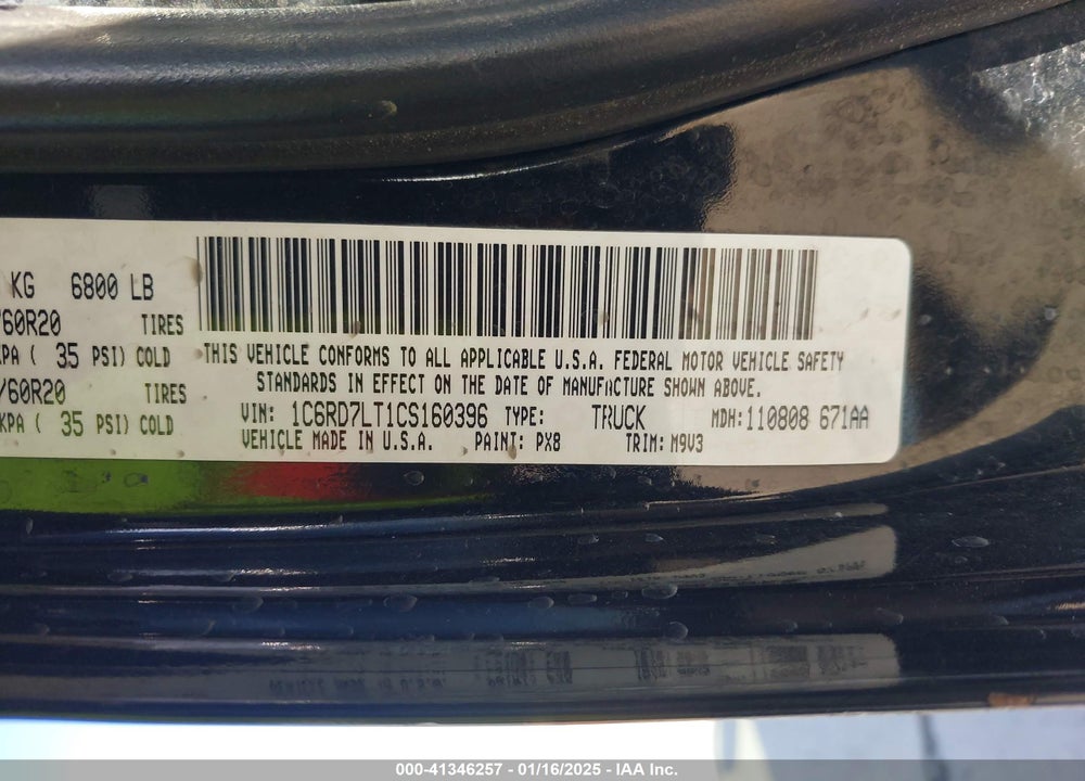 2012 RAM 1500 VIN: 1C6RD7LT1CS160396