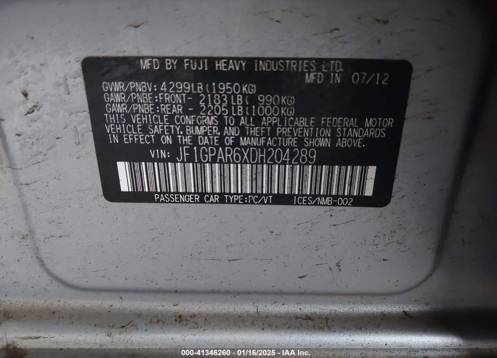 2013 SUBARU IMPREZA 2.0I SPORT LIMITED VIN: JF1GPAR6XDH204289