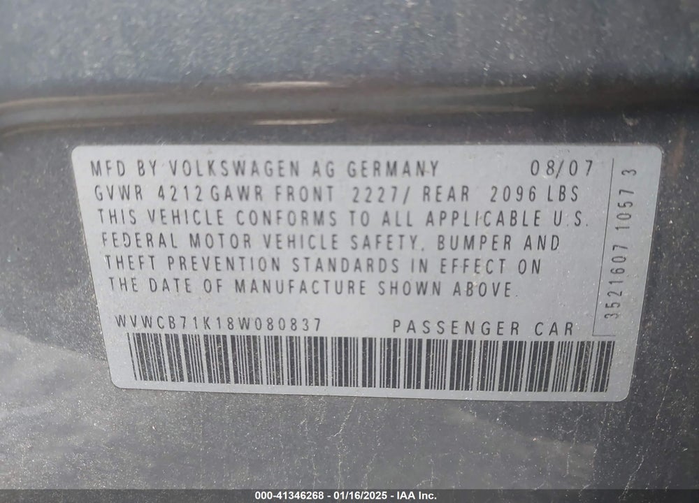 2008 VOLKSWAGEN RABBIT S VIN: WVWCB71K18W080837