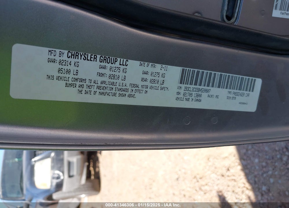 2011 DODGE CHARGER VIN: 2B3CL3CG5BH520807
