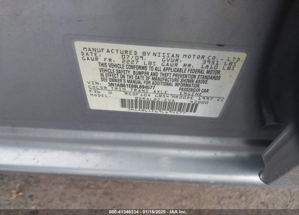 2009 NISSAN SENTRA 2.0 VIN: 3N1AB61E69L694577