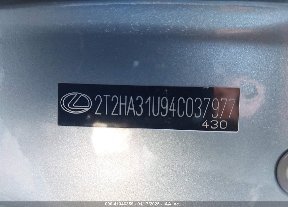 2004 LEXUS RX 330 VIN: 2T2HA31U94C037977