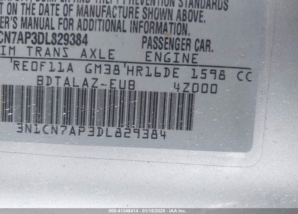 2013 NISSAN VERSA VIN: 3N1CN7AP3DL829384