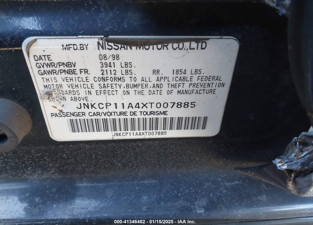 1999 INFINITI G20 STANDARD/TOURING VIN: JNKCP11A4XT007885