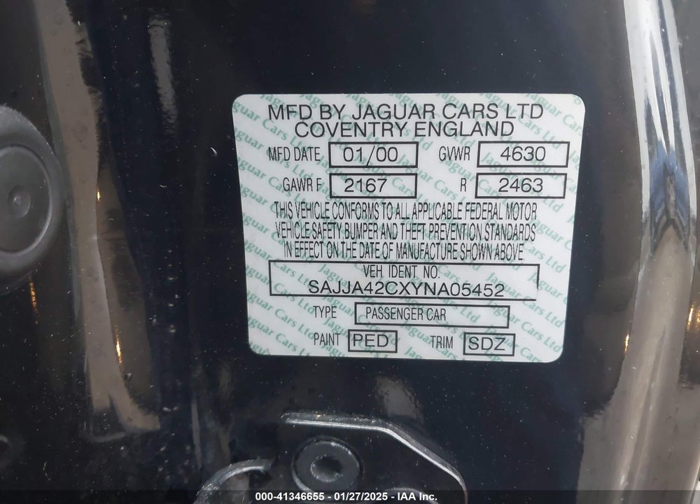 2000 JAGUAR XK8 VIN: SAJJA42CXYNA05452