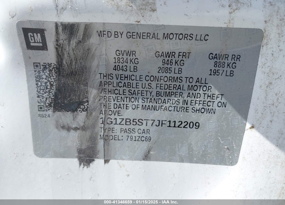 2018 CHEVROLET MALIBU VIN: 1G1ZB5ST7JF112209