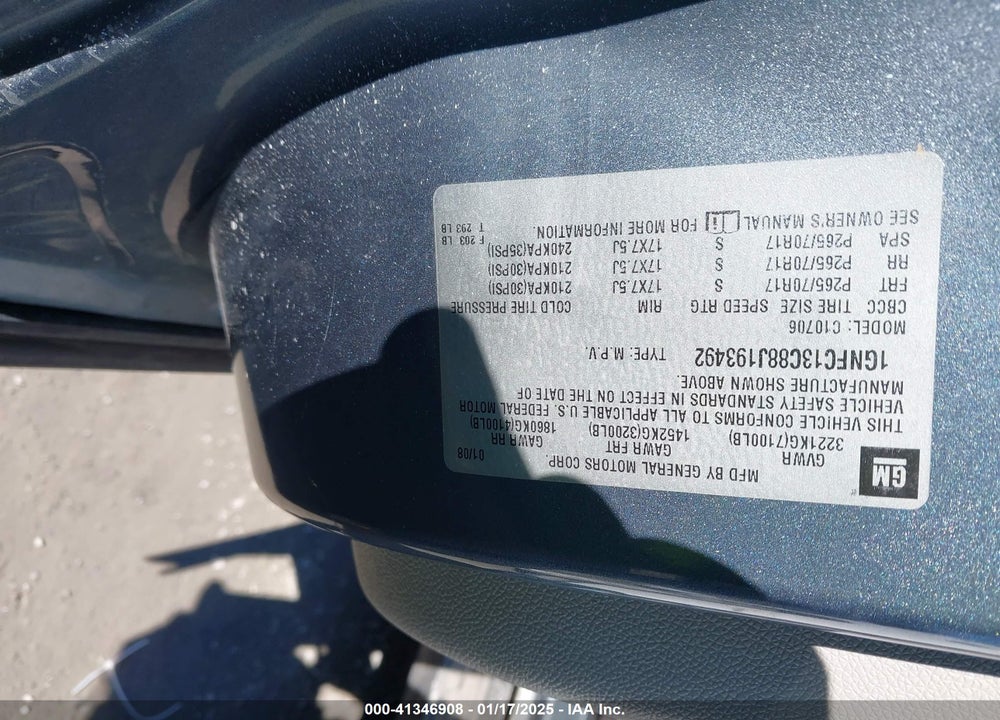 2008 CHEVROLET TAHOE LS VIN: 1GNFC13C88J193492
